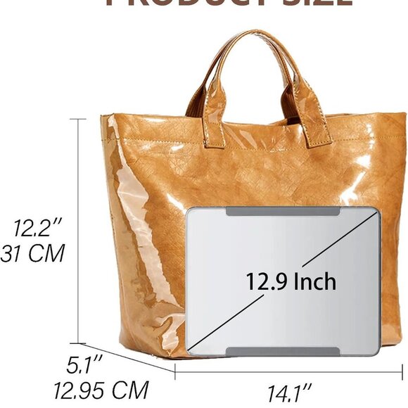 Women's Large PVC Tote Bag Paper Handbag with Letters Print for Travel - Picture 6 of 6